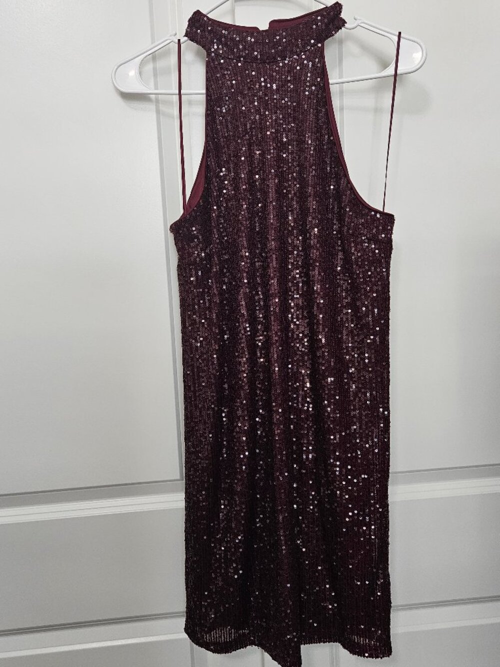 MNG Mango Women's Burgundy Sequin Halter Mini Dress Size M (USA 6) Party Dress